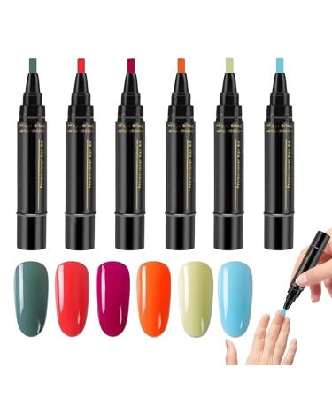 Yugugomo Women's Nail Pencils Women's Nail Polish Sets | 6-Color Quick-Drying Colored Pencils No UV Gel Nail Polish Painting Accessories Manicure Assistant