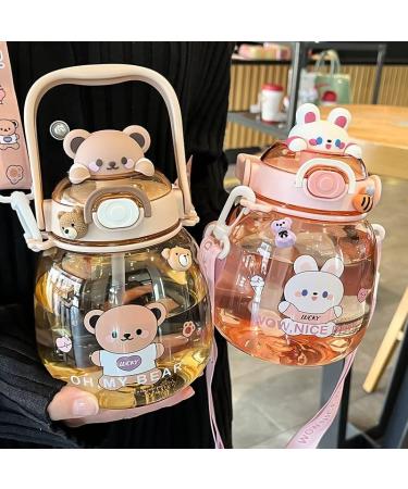 JQWSVE Kawaii Bear Water Bottle 46oz with Straw - Large Cute Cartoon Drinking Bottle for Milk, Juice, Tea - Buy Online on GoSupps.com