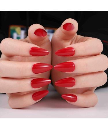 AZZORI Almond Shape Red Press on Nails - 24Pcs Medium Length Glossy False Nails for Women - Buy Online on GoSupps.com
