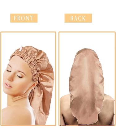 Buy Ladaypoa Long Satin Hair Hood | 2-Piece Silky Sleeping Hat Set for Women - Extra Large Satin Cap in Black & Khaki | International Shipping Available - Buy Online on GoSupps.com