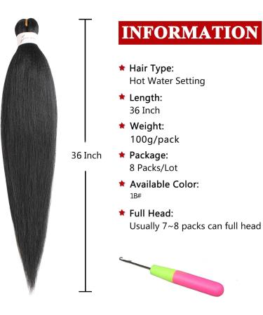 XTREND 8 Packs 36 Inch Long Pre Stretched Braiding Hair EZ Braiding Hair Extensions for Box Braids Hot Water Setting Soft Yaki Texture Kanekalon Crochet Hair Extensions for Braiding 36 Inch (Pack of 8) 1B# - Buy Online on GoSupps.com