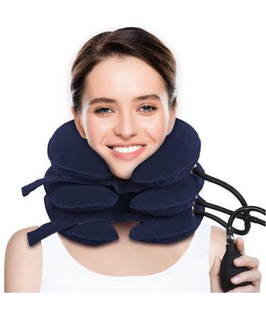 Cervical Neck Traction Device for Neck Pain Relief, Adjustable Inflatable Neck Stretcher Neck Brace, Neck Traction Pillow for Use Neck Decompression and Neck Tension Relief (Blue) Blue-b