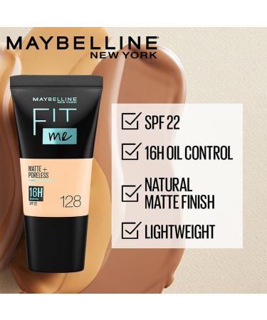 Maybelline New York Liquid Foundation - Matte & Poreless Full Coverage for Normal to Oily Skin Fit Me 128 Warm Nude 18 ml - International Shipping Available - Buy Online on GoSupps.com