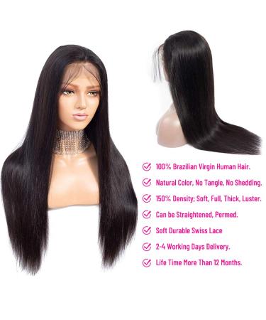 ALIMICE 13X4 HD Lace Front Straight Human Hair Wig for Black Women - 22 Inch Natural Color, Pre Plucked with Baby Hair, Brazilian Virgin Hair, 150% Density - Buy Online on GoSupps.com