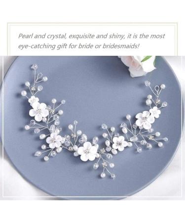 KOMUNJ Silver Bride Headband Crystal Bridal Hair Accessories Crystal Headpieces Flower Headband Bridal Hair Pieces Pearl Hair Accessories for Women and Girls (Silver) - Buy Online on GoSupps.com