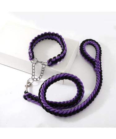 Dog Collar and Leash Set with Heavy Duty Dog Leash, Heavy Duty Rope Braided Dog Training Leash Strong Dog Leash, Durable Nylon Dog Training Leash for Small Medium Large Dogs Medium (Pack of 1) Purple