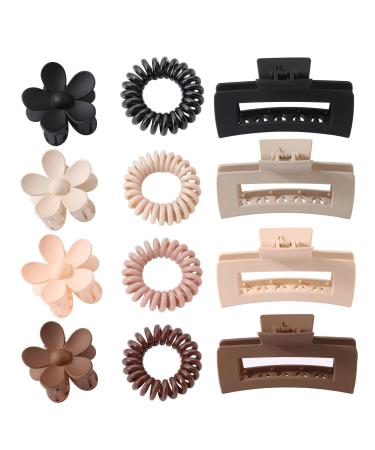 8 large matt hair clips and 4 hair loops rectangular hair clips with floral patterns non -slip hair clips in neutral colors hairstyle accessories for thin/medium thickness girls and women
