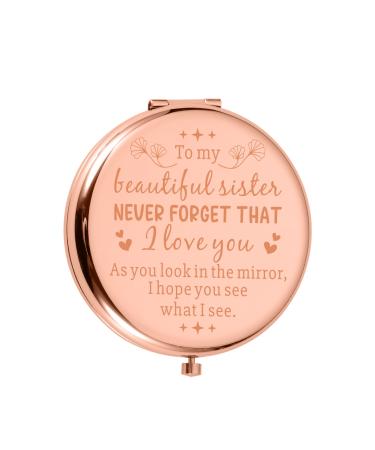 Sister Gift from Sister Brother Inspirational Christmas Birthday Valentines Day Compact Mirror Gift for Friend Classmate Besties Graduation Thanksgiving Stocking Stuffer for Women Female Her teen Girl