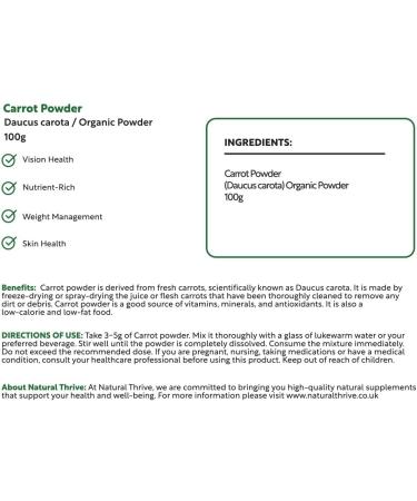  Natural Thrive Organic carrot powder - Natural superfood rich in vitamins for cooking baking and smoothies - Vegan  - Buy Online on GoSupps.com