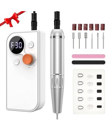 Professional Rechargeable Nail Drill Machine Portable Electric Nail Drill 30000 RPM Efile Nail Drill Set With Acrylic Nail Mat and 6 Nail Bits for Acrylic Nail  Polishing  Nail Removing Tool (White)