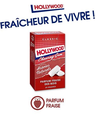 Hollywood Chewing Gum Classic - Parfum Fraise des Bois - Ar mes Naturels - Lot de 20 paquets de 20 drag es (28 g) - Buy Online on GoSupps.com