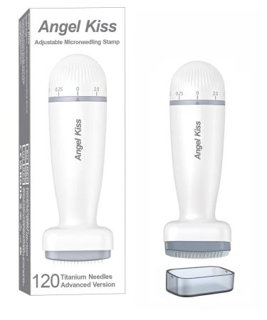 Angel Kiss Microneedling Stamp - 120 Titanium Needles - 0-2.0mm Adjustable Derma Roller Stamp - Professional Microneedle Skin Pen Dermastamps for Beard Scalp Hair Growth Body Face Skin Renew