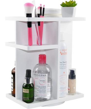 Spiretro Rotating Cosmetic Organizer - 360 Degree Carousel for Makeup & Toiletries - Wood Construction in White - Buy Online on GoSupps.com