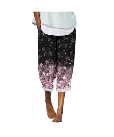 Gufesf Women's Casual Cotton Linen Palazzo Pants Wide Leg Long Trousers  with Pockets Loose Floral Beach