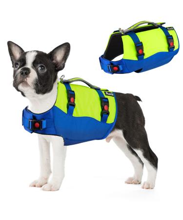 Eyin life jackets for small dogs size -adjustable dog vest with strong buoyancy light swimming aid with reflective rescue handle and tear protection for swimming (blue s) S blue & yellow