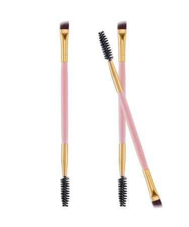 Frienda 3 Pack Eye Brow Brush Eyebrow Spoolie Double Handle Angled and Eyebrow Comb for Application of Brow Powders Waxes Gels and Blends (Pink)