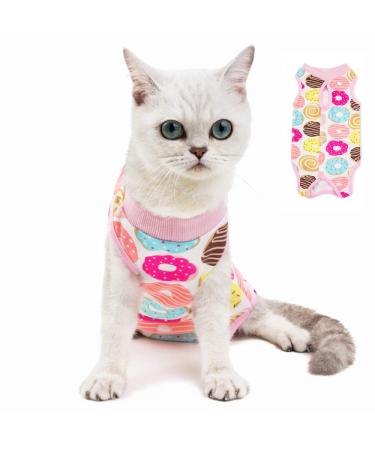 Kitipcoo Professional Surgery Recovery Suit for Cats Paste Cotton Breathable Surgery Suits for Abdominal Wounds and Skin Diseases for Cats Dogs, After Surgery Wear Suit Small (Pack of 1) Doughnut