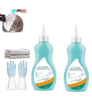 2 PCS Magic Gel Cleaner for Pots and Pans Pot Cleaner for Bottom of Pans Gel Cleaner for Pot Bottom with 1 pair of cleaning gloves and 2 stainless steel cleaning cloths