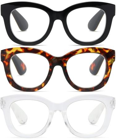 Viseng 3 Pack Retro Oversized Reading Glasses for Women - Blue Light Blocking Spring Hinge 3.0 Diopter Oval Readers - Buy Online on GoSupps.com