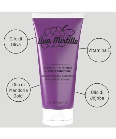 Cr me pour le corps aux raisins Myrtille 200 ml | Hydrate et nourrit la peau | Action extensible | Convient galement pour les man uvres de massage | Cosm tique base d'eau thermale de l' le d'Ischia - Buy Online on GoSupps.com