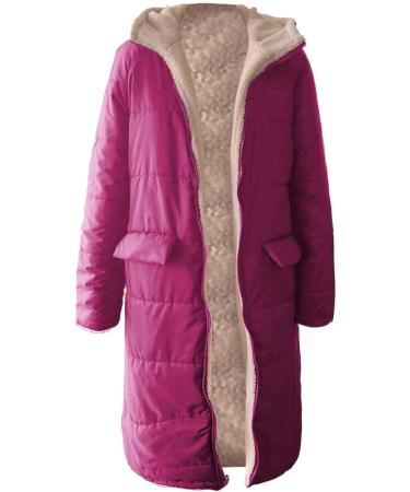 Hanxiulin Oversized Plush Jacket for Women | Warm Lined Fleece Winter Coat | Elegant Long-Sleeved Quilted Jacket in Hot Pink - Buy Online on GoSupps.com