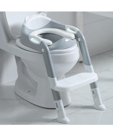 Potty Training Seat Boys Girls,Toddlers Potty Training Toilet Seat Ladder,Kids Potty Seat Toilet Chair Step Stool (Gray/White)