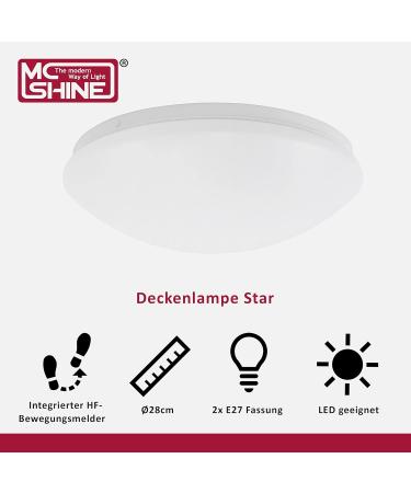 McShine Star Ceiling Lamp 1-Flame E27 with Motion Detector | White Ceiling Light for Hallway Staircase & Basement - Buy Online on GoSupps.com