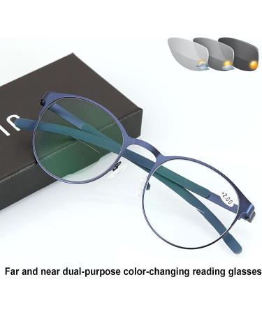Retro Reading Glasses for Men & Women - +2.00 Photochrome Light Readers | Anti-Eye Load Computer Glasses in Blue - Buy Online on GoSupps.com