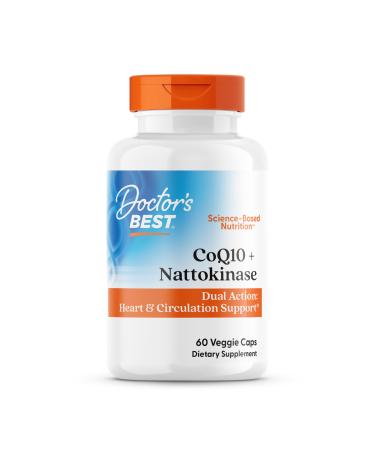 Doctor's Best CoQ10 100 mg + Nattokinase 2 000FU Supports Heart & Circulation Support Non-GMO Gluten Free Vegan 60 Veggie Caps