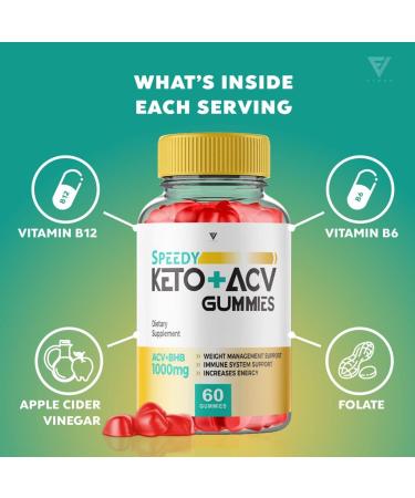 Speedy Keto Plus ACV Gummies for Rapid Weight Loss - 60 Gummies with Ketones, Apple Cider Vinegar, B12, and Folate - Buy Online on GoSupps.com