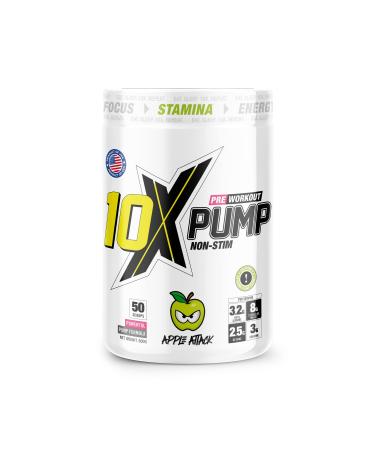 10X Athletic Non Stim Pre Workout No Caffeine Beta Alanine Creatine Sugar Free Vegan Low Calorie Various Flavours 600g 25/50 Servings (Apple)