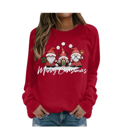 Women's Christmas Sweatshirts Cute Snowman Penguin Print O-Neck Raglan Top Shirt Pullover Comfy Warm Xmas Jumper Winter Long Sleeve Tops Loose Tunic Top Sweaters Z31-red XXL