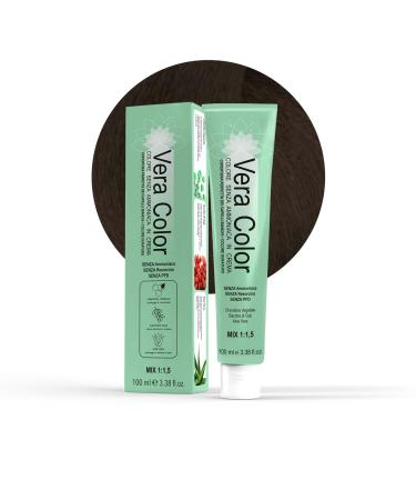 Vera color 3 dark brown professional permanent hair color cream hair color without ammonia with planter aloe vera and goji berries total coverage of gray hair 100 ml