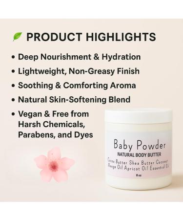 Baby Powder Creamy Whipped Body Butter Nourishing Shea Butter Cocoa Butter Coconut Oil Essential Oils Moisturizer for Body Feet & Hands Soothes and Softens - Buy Online on GoSupps.com