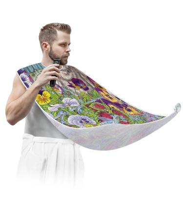 Beard Bib Apron Beard Bib Hair Catcher for Men Shaving and Trimming Non-Stick Waterproof Beard Cape Grooming Cloth Naughty Cat Painting