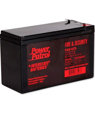 Interstate Batteries Power Patrol 12V 7Ah Fire & Security Alarm Battery (FAS1075) Sealed Lead Acid Rechargeable SLA AGM (F1 Terminal) Fire Alarms, Security Systems