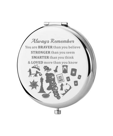 KEYCHIN Rapunzel Pocket Mirror Princess Tangled Fans Gifts Always Remember You are Braver Stronger Smarter Than You Think Compact Makeup Mirror for Women Girls Teenagers (Rapunzel Mirror-S)