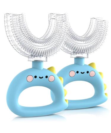 U Shaped Toothbrush - for Kids Manual Whole Mouth Toddler Toothbrush Age 2-4 5 6 & up Food Grade Soft Silicone Brush 360 Oral Teeth Cleaning Good for Dental Health 2 Sky Blue