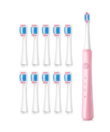 WHITEMPTER Sonic Electric Toothbrush for Adults  Rechargeable Sonic Toothbrush with 10 Brush Heads  Fast 2 Hr Charge Last 35 Days Rechargeable Sonic Toothbrush with 40000VPM and 3 Modes (Pink)