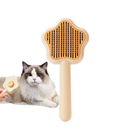 Self-Cleaning Cat Brush with Unlocking Button - Compact Pet Hair Removal Tool for Dogs Cats & Rabbits - Yellow Fur Care Brush - Buy Online on GoSupps.com