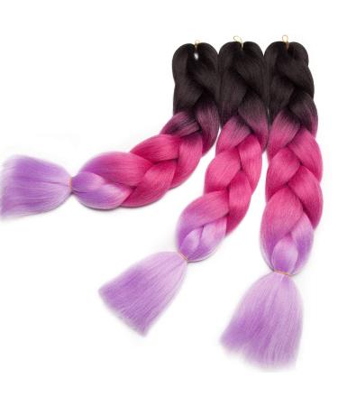 Tess Braids Extensions 60 cm | 3 Pack Jumbo Kanecalon Ombre Hair Braids | Box Braids Hair Extensions (Black/Pink/Light Purple) - 100g Bundle - Buy Online on GoSupps.com