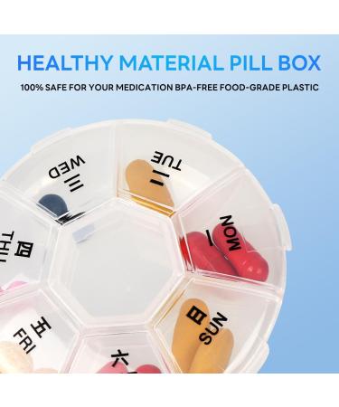 Portable Small Pill Box - 7 Compartment Daily Organizer for Travel | Secure Storage for Medicines Vitamins & Fish Oil (White - Buy Online on GoSupps.com