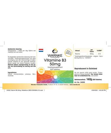 Vegan Vitamin B3 50mg (Nicotinamide) | 500 Tablets by Warnke Vitalstoffe - Buy Online on GoSupps.com
