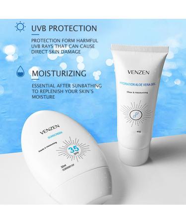 VENZEN 2Pcs Clear Tender Skin Sunscreen Set SPF35 - Aloe Vera Anti-Freckle UV Protection for Face & Body - Summer Skin Care - Buy Online on GoSupps.com