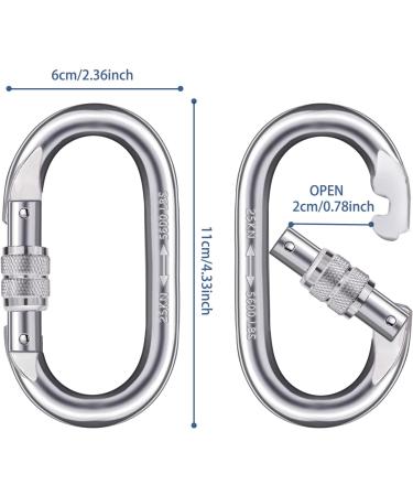 25kn/5600lbs Heavy Duty Screwgate Carabiner Clip for Climbing, Rigging, Ropes, Hammocks - O Shape (2 Pack) - Buy Online on GoSupps.com