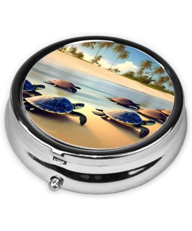 Buy Turtles On The Beach Round Pill Box - 3 Compartment Travel Organizer | Portable Pill Box for International Shipping - Buy Online on GoSupps.com