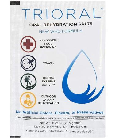 TRIORAL Oral Rehydration Salts ORS - 15 One Liter Packets, WHO New Formula - Electrolyte Replacement for Food Poisoning, Hangovers, Diarrhea - Buy Online on GoSupps.com