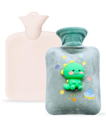 Heat bottle with cover -MIotlsy 3D dinosaur heat bottle with super soft plush cover washable Wasproof hand warmer hot water bottle for neck shoulder feet menstrual cramps (500 ml)
