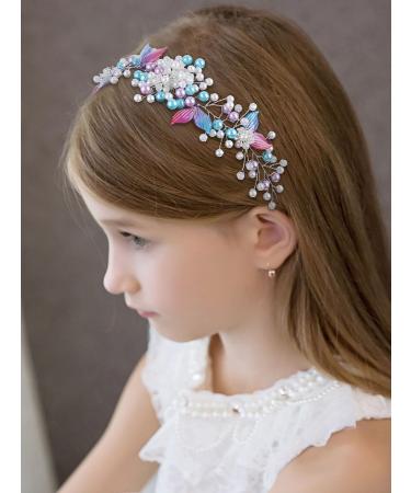 IYOU Mermaid Wedding Hair Vines Silver Pearl Headband Beads Princess Bridal Headpiece Hair Accessories for Flower Girls - Buy Online on GoSupps.com
