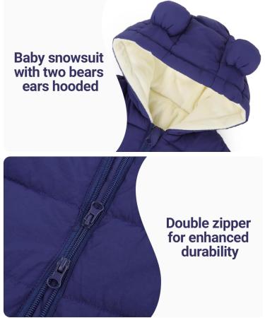 Hooded Winter Romper Down Jacket for Baby Boys and Girls | Warm Snowsuit Coat | Kids Bodysuit Outfit | Long Sleeve Jumpsuit (6-9 Months) Navy Blue - Buy Online on GoSupps.com